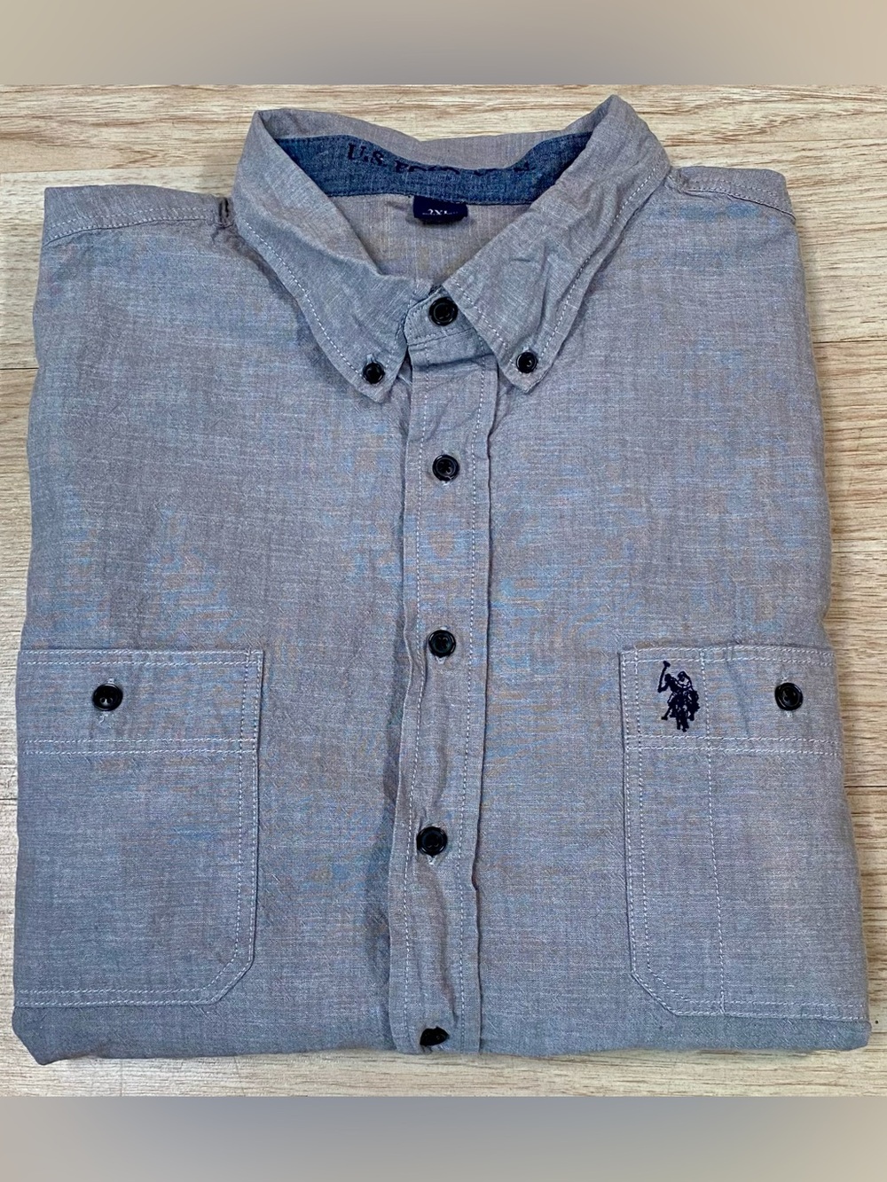 U.S. Polo Assn Shirt Men’s 2XL Grey Button Down Cotton Long Sleeve Pony Classic